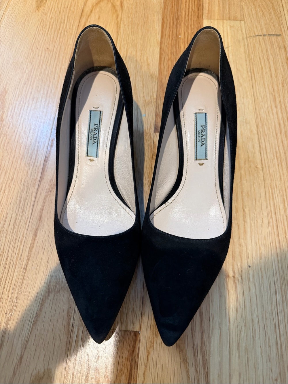 💯 Authentic Prada Black Suede Pointed-Toe Kitten Heels